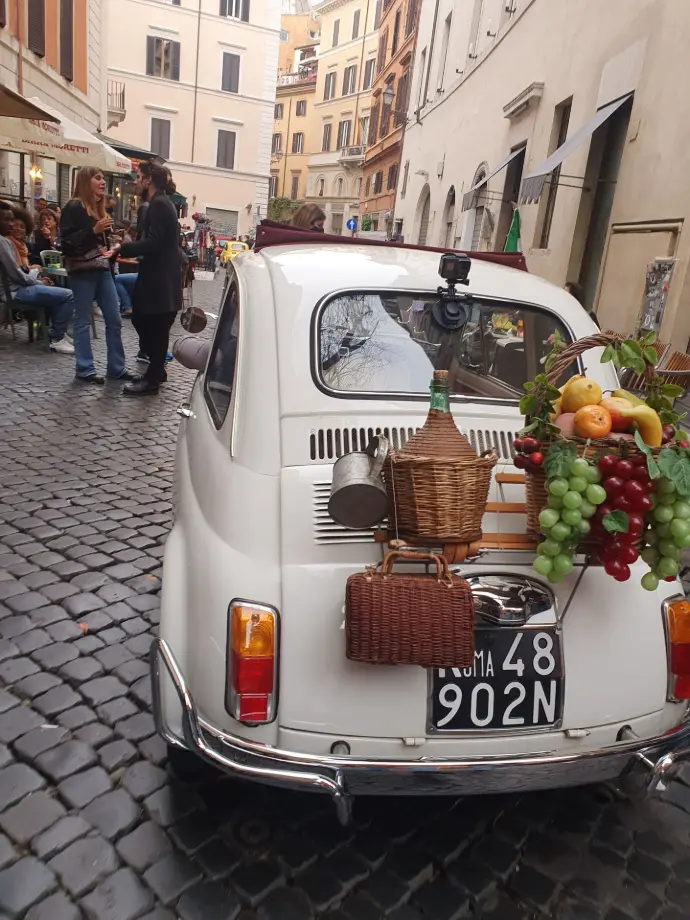 Exploring city by vintage car